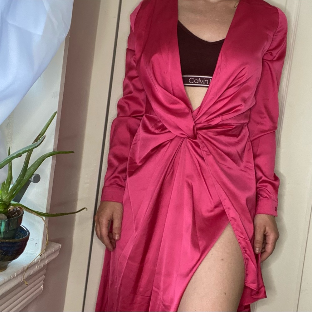 Fashion Nova Hot Pink Satin Dress